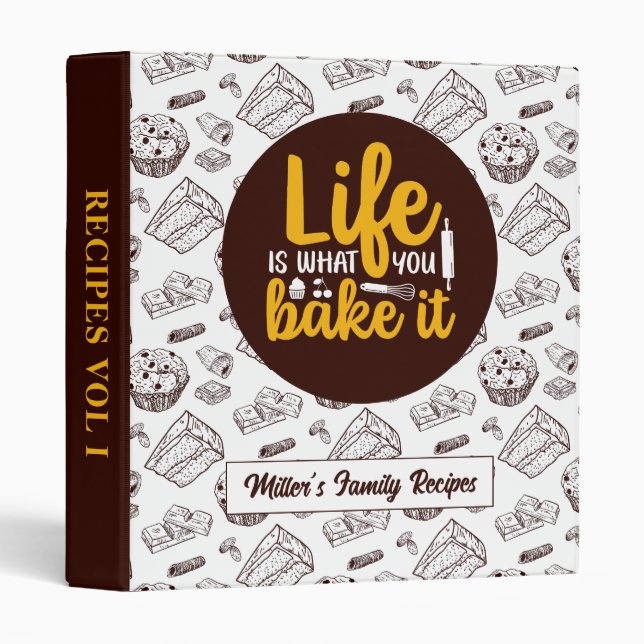 Funny Life Is What You Bake Rustic Dessert Pattern 3 Ring Binder (Front/Spine)