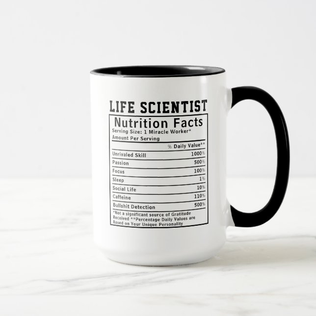 Funny Life Scientist Nutrition Facts Ecologist  Mug (Right)