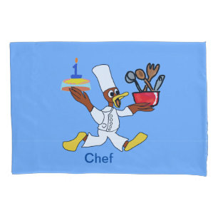 Funny Light Blue Chef Ducky Kazoo Pillowcase