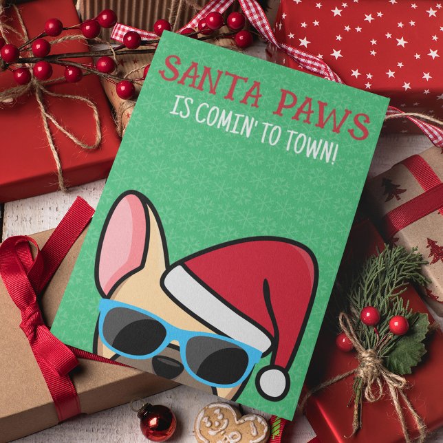 Funny Light Fawn Frenchie Santa Paws Christmas Card (Creator Uploaded)