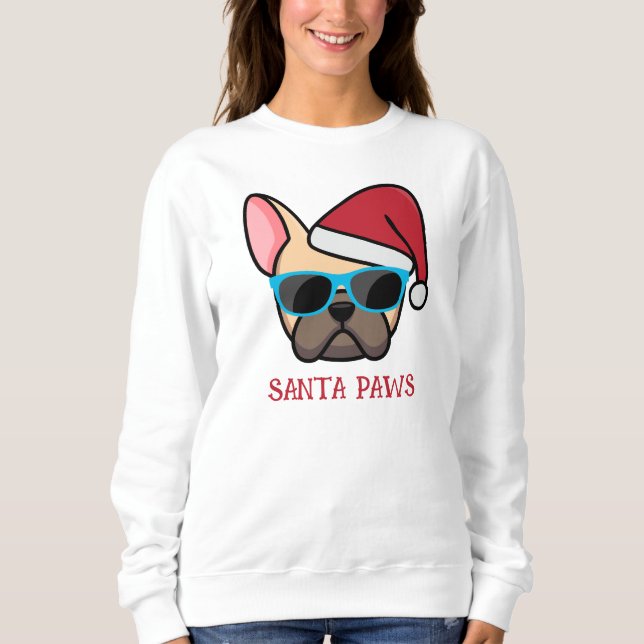 Funny Light Fawn Frenchie Santa Paws Christmas Sweatshirt (Front)