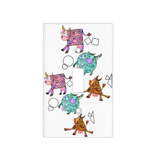 Funny Light Switch Cover Colorful Geometric Cows