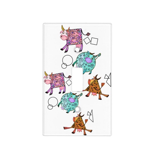 Funny Light Switch Cover Colorful Geometric Cows (Front)