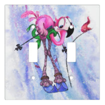 Funny Light Switch Cover Pink Flamingo Skier
