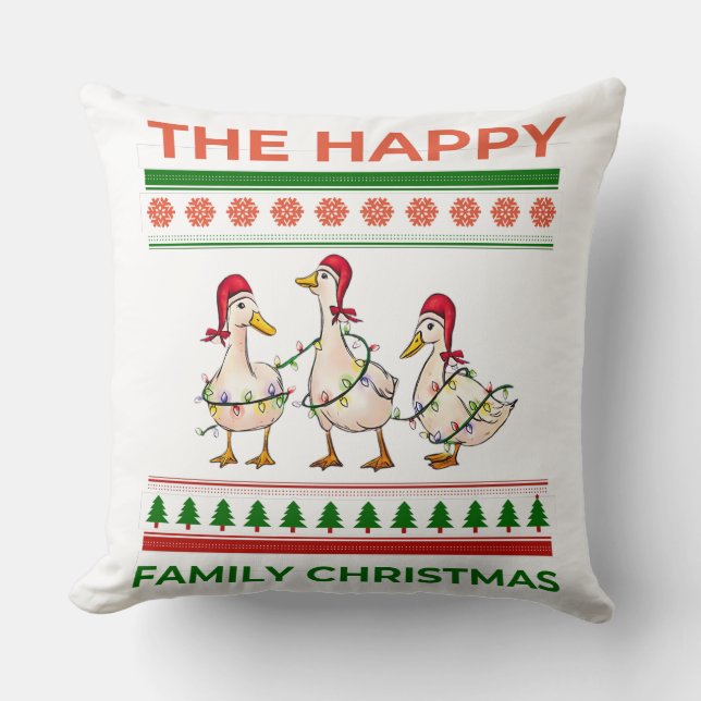 Funny Lights Ducks Christmas Animals Throw Pillow (Front)