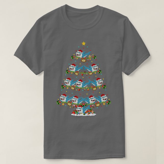 Funny Lights Xmas Santa Great White Shark Christma T-Shirt (Design Front)