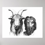 Funny Likeness Man and Goat Vintage Drawing Poster