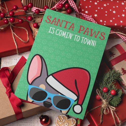 Funny Lilac Tan Frenchie Santa Paws Christmas Card