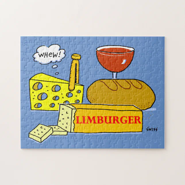 Funny Limburger Cheese and Wine Cartoon Jigsaw Puzzle Zazzle
