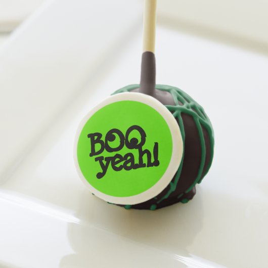 Funny Lime Green Booyeah! Crossed Eyes Halloween Cake Pops (Front Insitu)