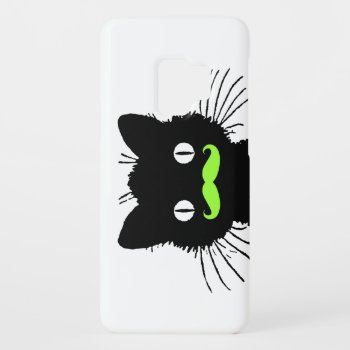 Funny Lime Green Mustache Vintage Black Cat Case-mate Samsung Galaxy S9 Case by MovieFun at Zazzle