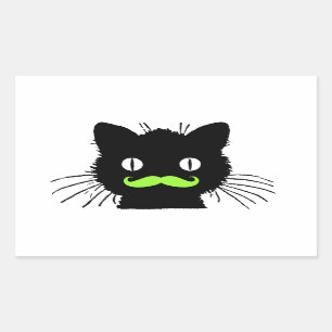 FUNNY LIME GREEN MUSTACHE VINTAGE BLACK CAT RECTANGULAR STICKER