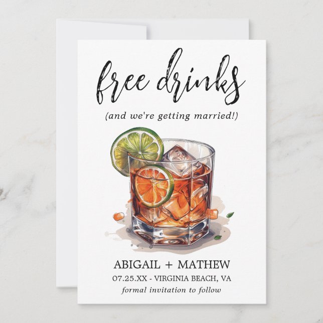 Funny Lime Whiskey Cocktails Drink Photo Wedding Save The Date (Front)