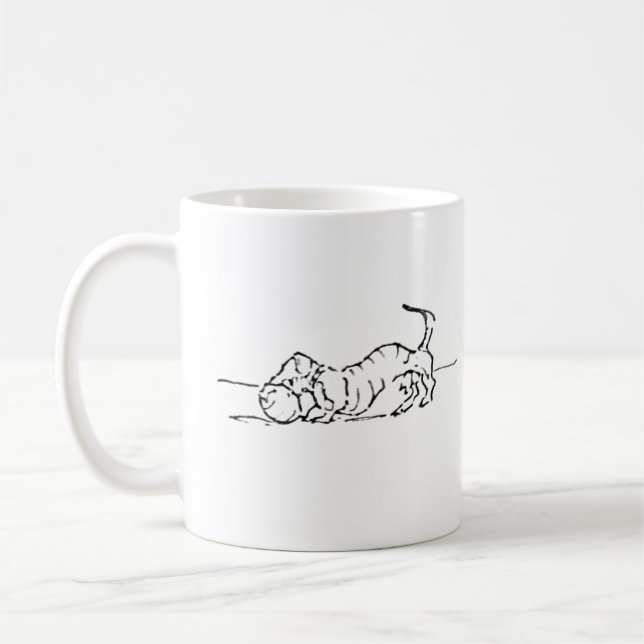 Funny Line Art Sausage Dog Coffee Mug (Left)