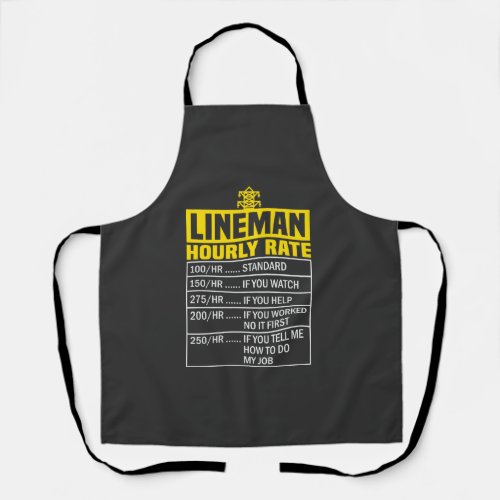 Funny Lineman Hourly Rate Black Apron