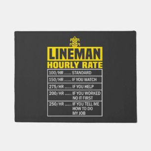 Funny Lineman Hourly Rate Black Door Mat