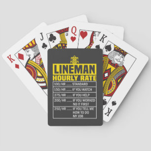 Funny Lineman Hourly Rate Black Poker Cards