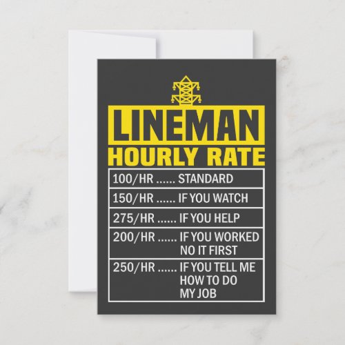Funny Lineman Hourly Rate Greeting Card