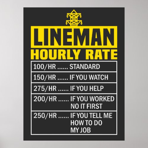 Funny Lineman Hourly Rate  Poster