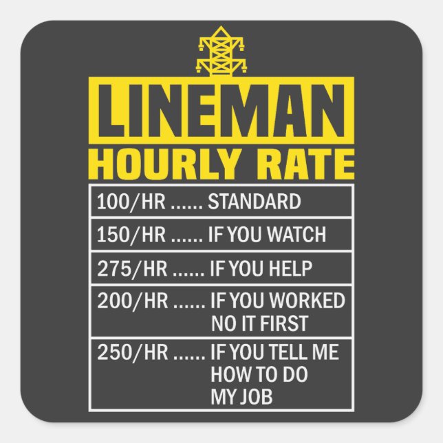 Funny Lineman Hourly Rate Sticker (Front)