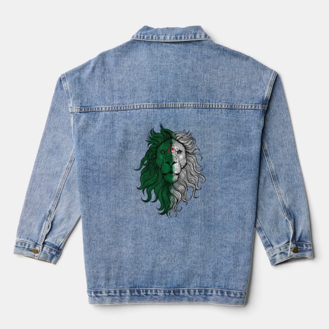 Funny Lion Algeria Flag  Algerian Lion  Denim Jacket (Back)