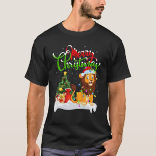Funny Lion Animal Lover Xmas Lighting Lion Christm T-Shirt