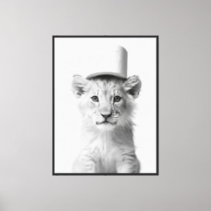 Funny Lion Cub Wearing Toilet Paper Hat Minimalist Canvas Print
