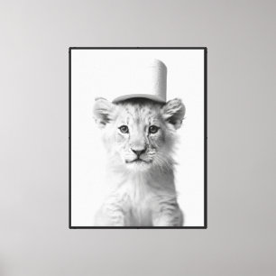 Funny Lion Cub Wearing Toilet Paper Hat Minimalist Canvas Print
