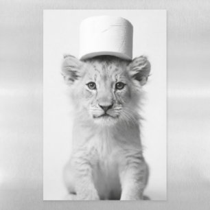 Funny Lion Cub Wearing Toilet Paper Hat Minimalist Magnetic Dry Erase Sheet