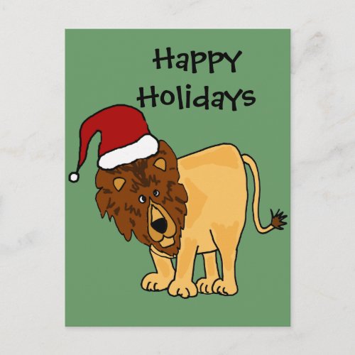 Funny Lion in Santa Hat Christmas Cartoon Holiday Postcard
