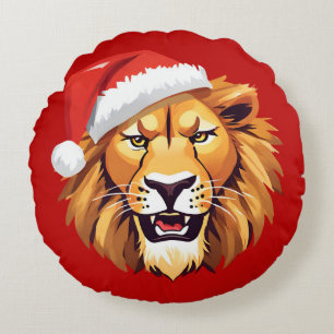 Funny Lion Safari animals Santa Christmas Costume Round Pillow
