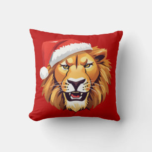 Funny Lion Safari animals Santa Christmas Costume Throw Pillow