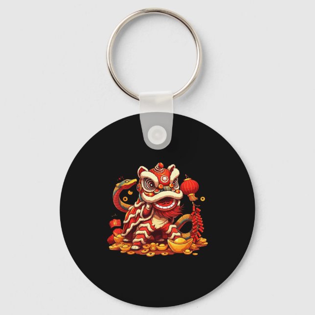 Funny Lion Snake Chinese New Year 2025 Womens Mens Keychain (Front)