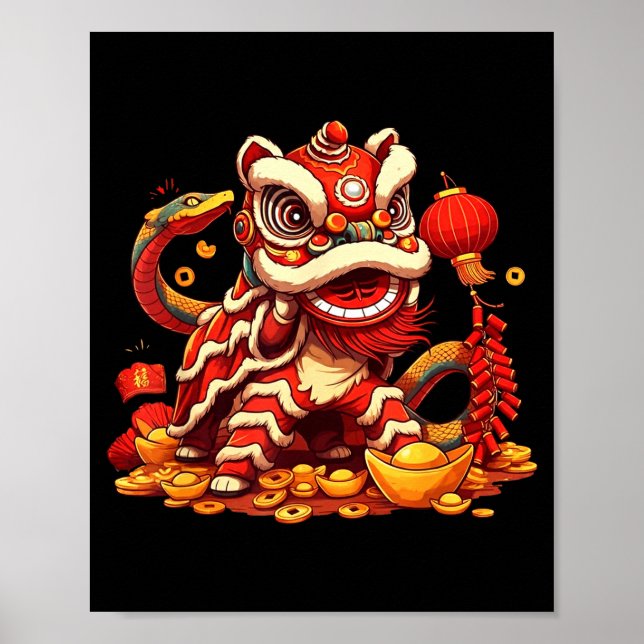 Funny Lion Snake Chinese New Year 2025 Womens Mens Poster (Front)