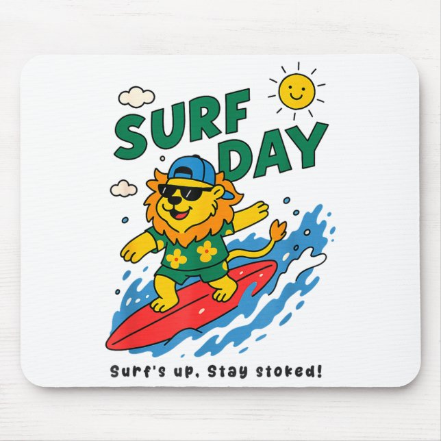 Funny Lion Surfing Summer Vacation Surf Day Boys G Mouse Pad (Front)