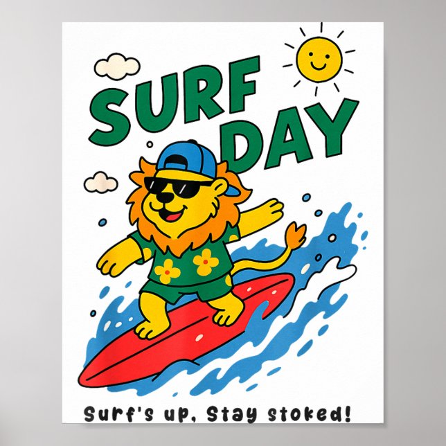 Funny Lion Surfing Summer Vacation Surf Day Boys G Poster (Front)