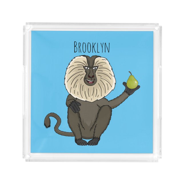 Funny lion tailed macaque monkey cartoon  acrylic tray (Front)