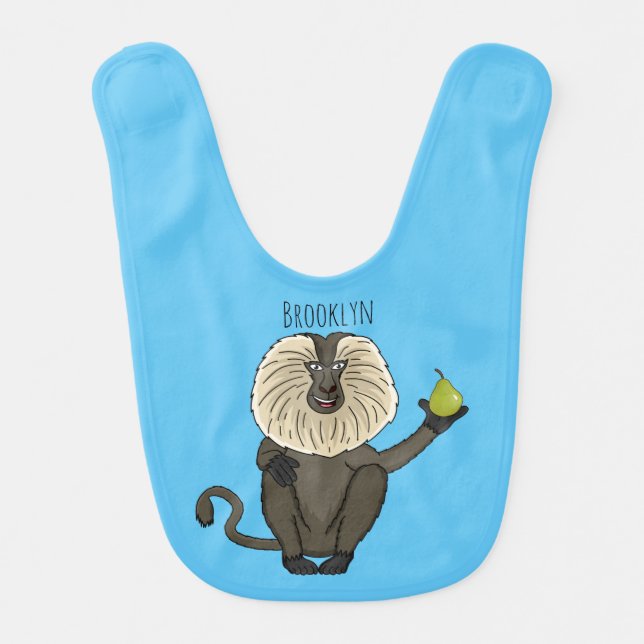 Funny lion tailed macaque monkey cartoon baby bib (Front)