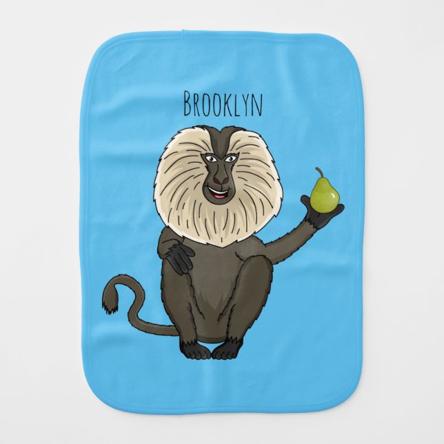 Funny lion tailed macaque monkey cartoon baby burp cloth (Front)