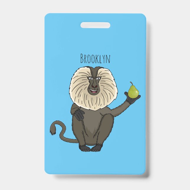 Funny lion tailed macaque monkey cartoon badge (Front)
