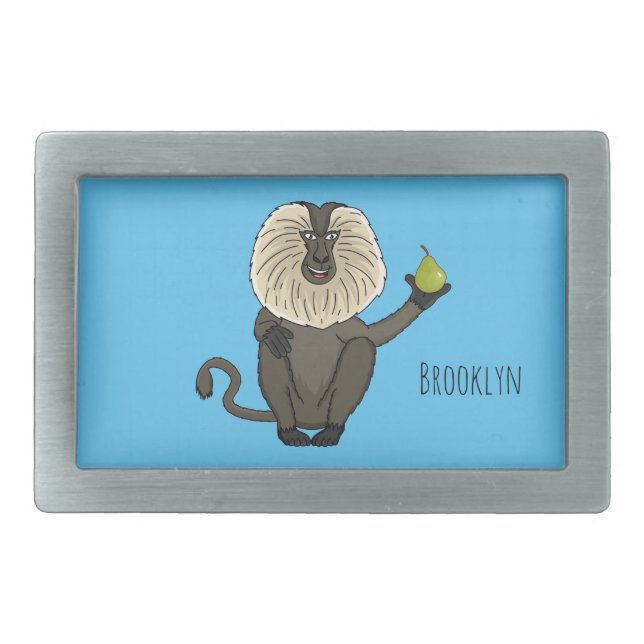Funny lion tailed macaque monkey cartoon belt buckle (Front)
