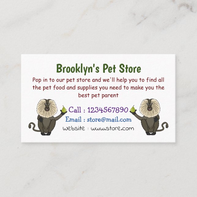 Funny lion tailed macaque monkey cartoon business card (Front)