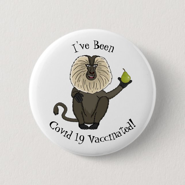 Funny lion tailed macaque monkey cartoon button (Front)
