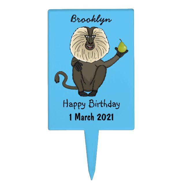 Funny lion tailed macaque monkey cartoon cake topper (Front)