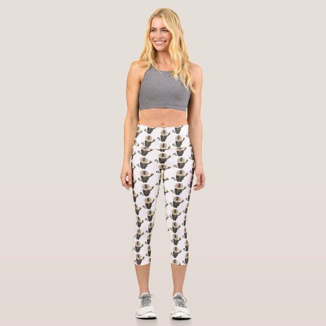 Funny lion tailed macaque monkey cartoon  capri leggings (Front)