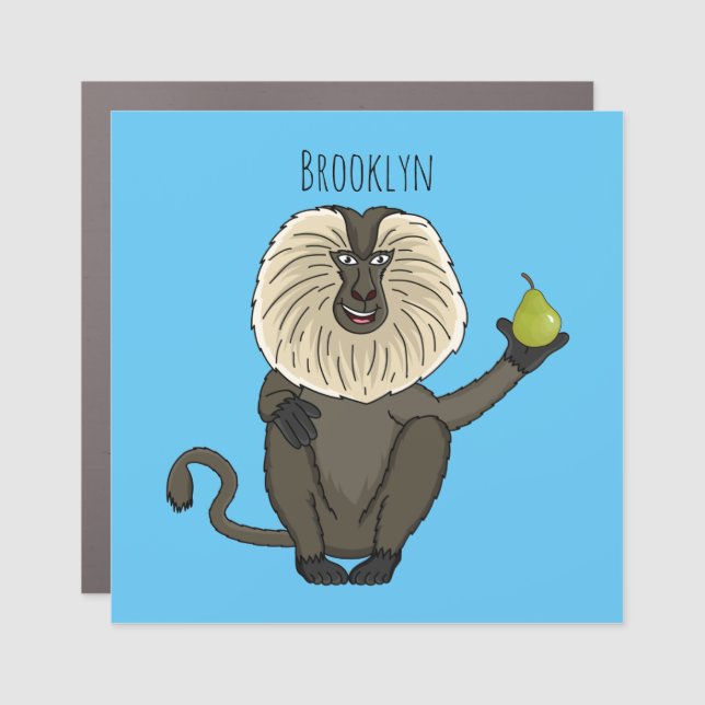 Funny lion tailed macaque monkey cartoon car magnet (Front)