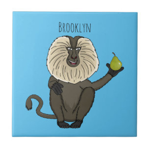 Funny lion tailed macaque monkey cartoon ceramic tile