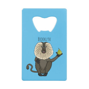 Funny lion tailed macaque monkey cartoon credit card bottle opener