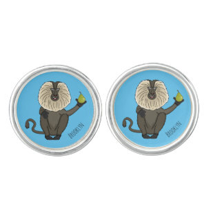 Funny lion tailed macaque monkey cartoon cufflinks