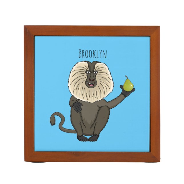 Funny lion tailed macaque monkey cartoon desk organizer (Front)